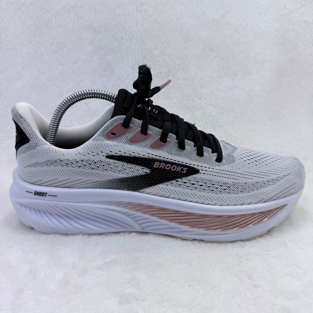 Brooks Ghost 17 Womens Running Shoes White Black Rose Gold Size 10.5 Sneakers